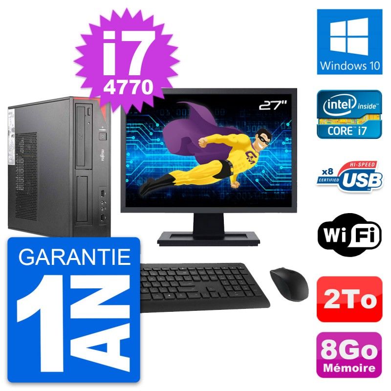 Fujitsu E520 DT 27-Inch Desktop Computer - Intel i7-4770, 8GB RAM, 2TB HDD, Windows 10, WiFi