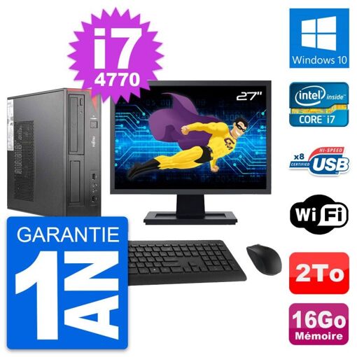 PC de escritorio Fujitsu E520 DT - Pantalla de 27', Intel i7-4770, 16GB RAM, 2TB HDD, Windows 10