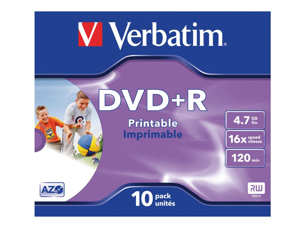 Verbatim DataLifePlus 10x DVD+R 4.7GB 16x Printable Inkjet Discs