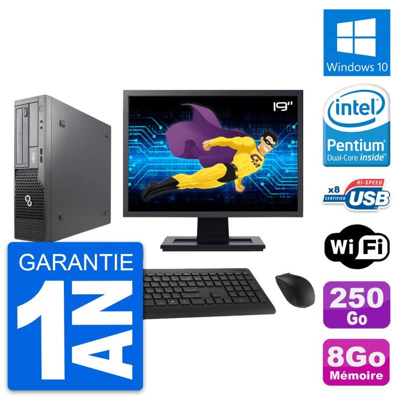 Fujitsu E500 DT 19-inch Screen, Intel G630, 8GB RAM, 250GB Disk, Windows 10, WiFi