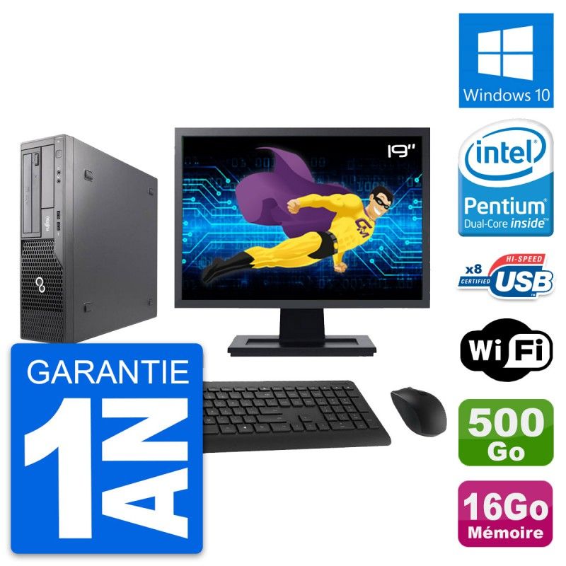 Fujitsu E500 DT 19-inch Screen, Intel G630 Processor, 16GB RAM, 500GB Hard Drive, Windows 10, WiFi