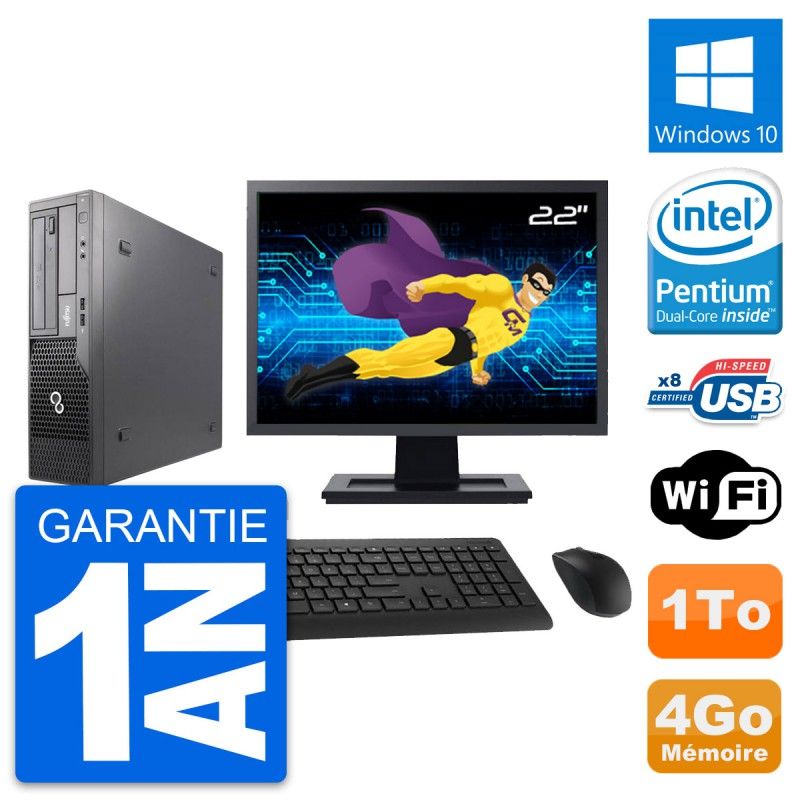 Fujitsu E500 DT 22-inch PC - Intel G630, 4GB RAM, 1TB HDD, Windows 10, WiFi