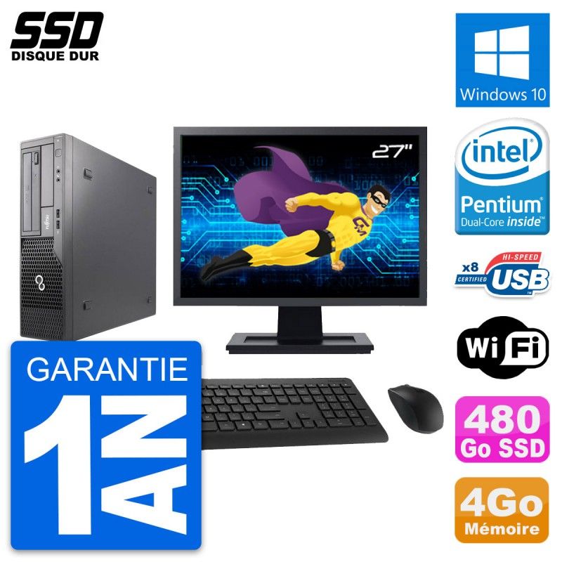 Fujitsu E500 E85+ DT 27-inch Display, Intel G630, 4GB RAM, 480GB SSD, Windows 10, WiFi