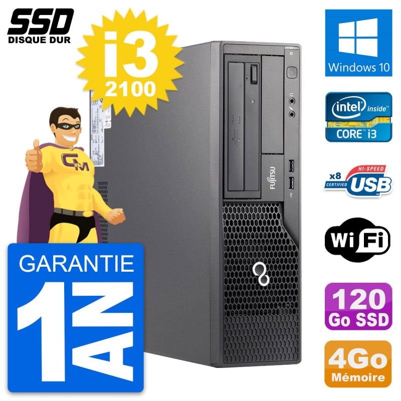 Fujitsu Esprimo E500 E85+ DT Desktop PC - Intel Core i3-2100, 4GB RAM, 120GB SSD, Windows 10, Wifi