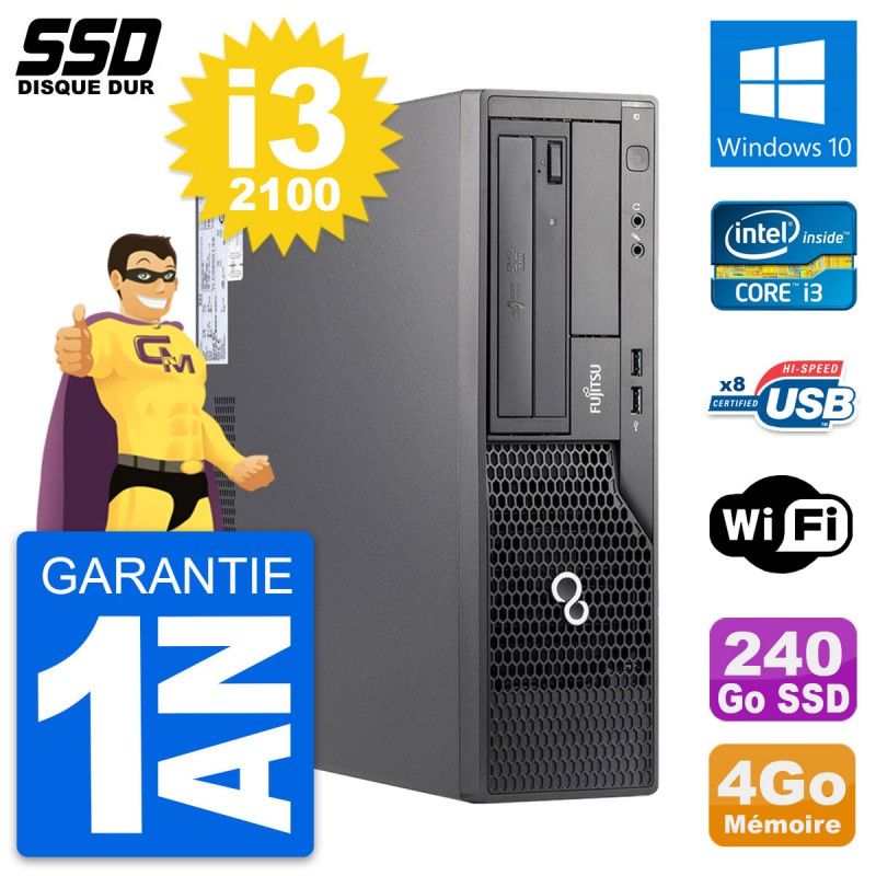 Fujitsu Esprimo E500 E85+ DT Desktop PC - Intel i3-2100, 4GB RAM, 240GB SSD, Windows 10, WiFi