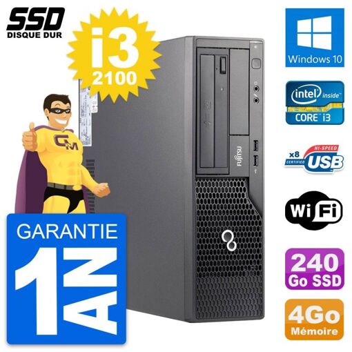 PC de escritorio Fujitsu Esprimo E500 E85+ DT - Procesador Intel Core i3-2100, 4 GB de RAM, SSD de 240 GB, Windows 10, WiFi