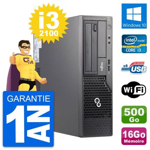 PC de escritorio Fujitsu Esprimo E500 DT - Intel i3-2100, 16 GB de RAM, disco duro de 500 GB, Windows 10, WiFi