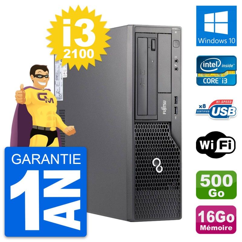PC de escritorio Fujitsu Esprimo E500 DT - Intel i3-2100, 16 GB de RAM, disco duro de 500 GB, Windows 10, WiFi