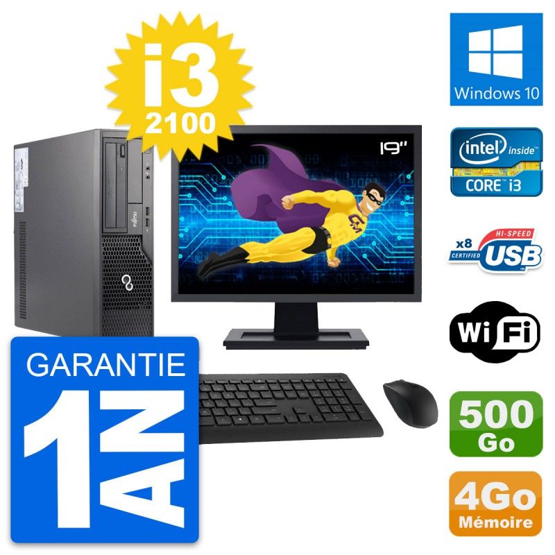 Fujitsu E500 DT 19-Inch Computer - Intel i3, 4GB RAM, 500GB HDD, Windows 10, WiFi