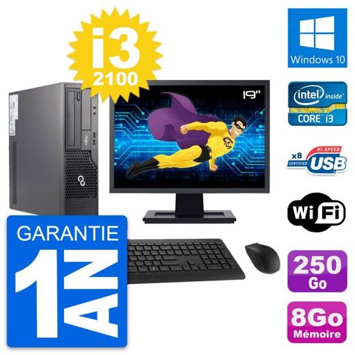 Fujitsu E500 DT 19-inch Computer - Intel i3-2100, 8GB RAM, 250GB HDD, Windows 10, WiFi
