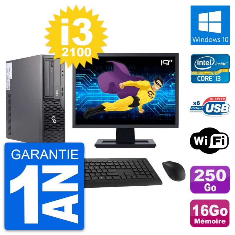 Fujitsu E500 DT 19-Inch PC - Intel i3, 16GB RAM, 250GB HDD, Windows 10, WiFi