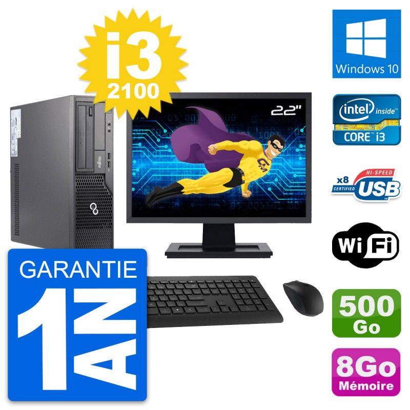 Fujitsu E500 DT 22-inch PC - Intel i3, 8GB RAM, 500GB HDD, Windows 10, WiFi