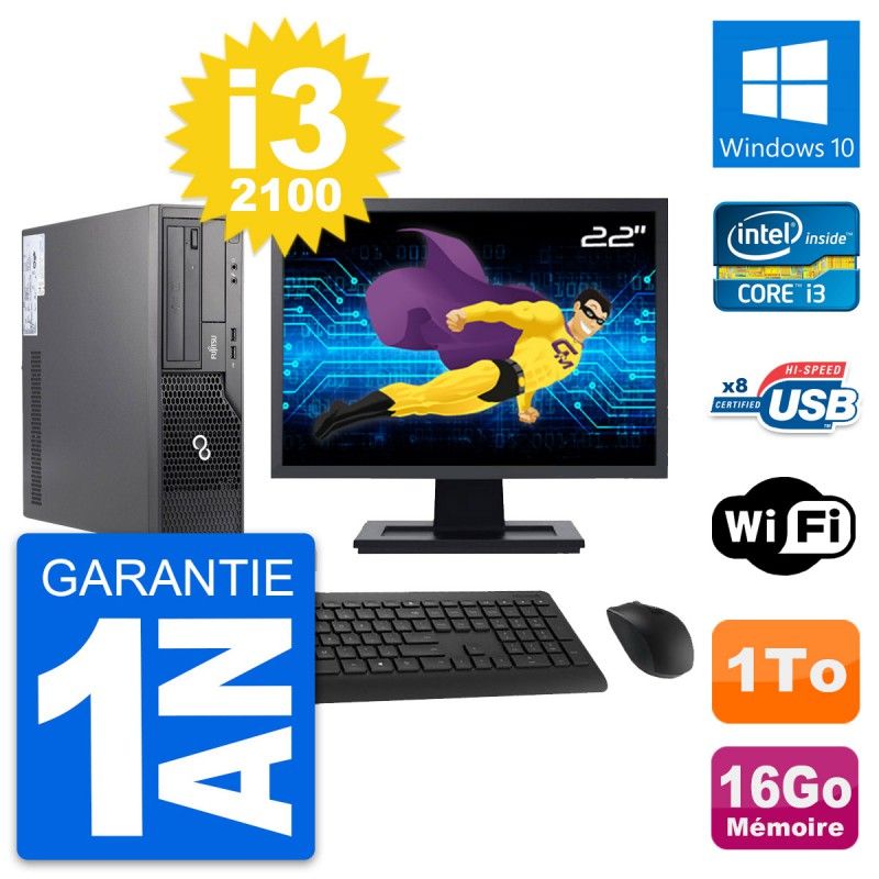 Fujitsu E500 DT 22-Inch PC - Intel i3, 16GB RAM, 1TB HDD, Windows 10, WiFi