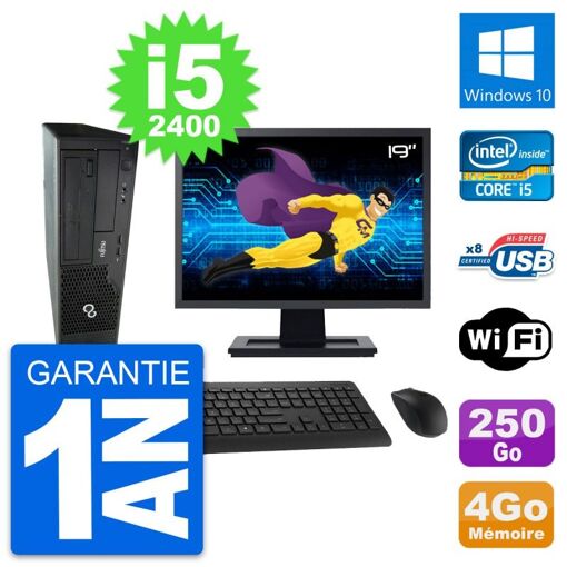 Fujitsu E500 DT 19-inch Screen, Intel i5-2400, 4GB RAM, 250GB Disk, Windows 10, WiFi