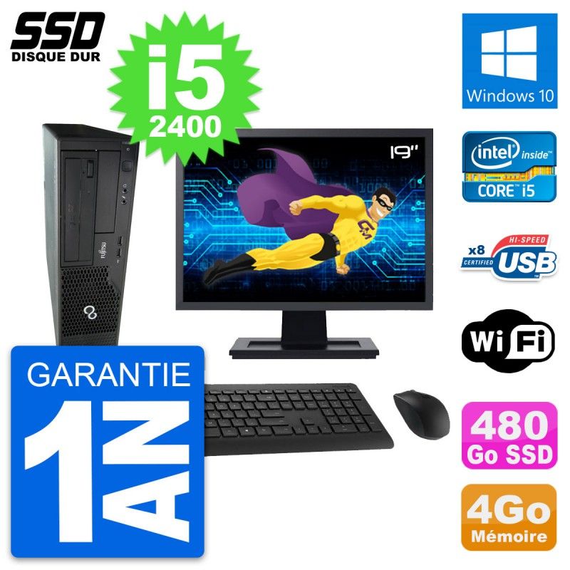 Fujitsu E500 E85+ DT 19-inch Screen i5-2400 4GB RAM 480GB SSD Windows 10 Wi-Fi Desktop Computer