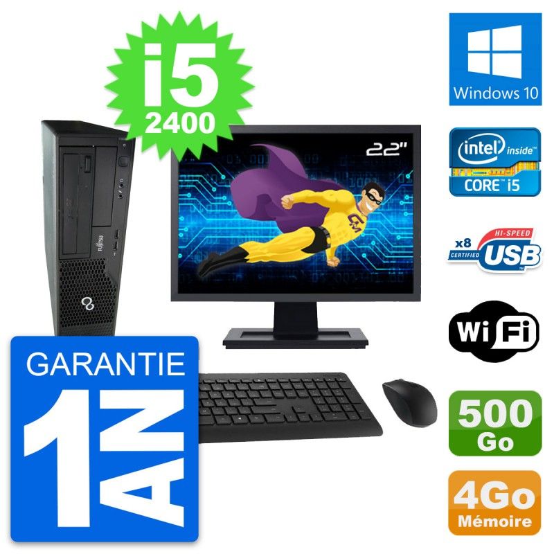 Fujitsu E500 DT 22-inch Screen, Intel i5-2400, 4GB RAM, 500GB Hard Drive, Windows 10, WiFi