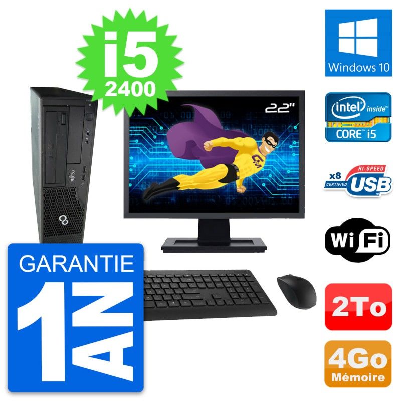 Fujitsu E500 DT 22-inch Screen, Intel i5-2400, 4GB RAM, 2TB Hard Drive, Windows 10, WiFi