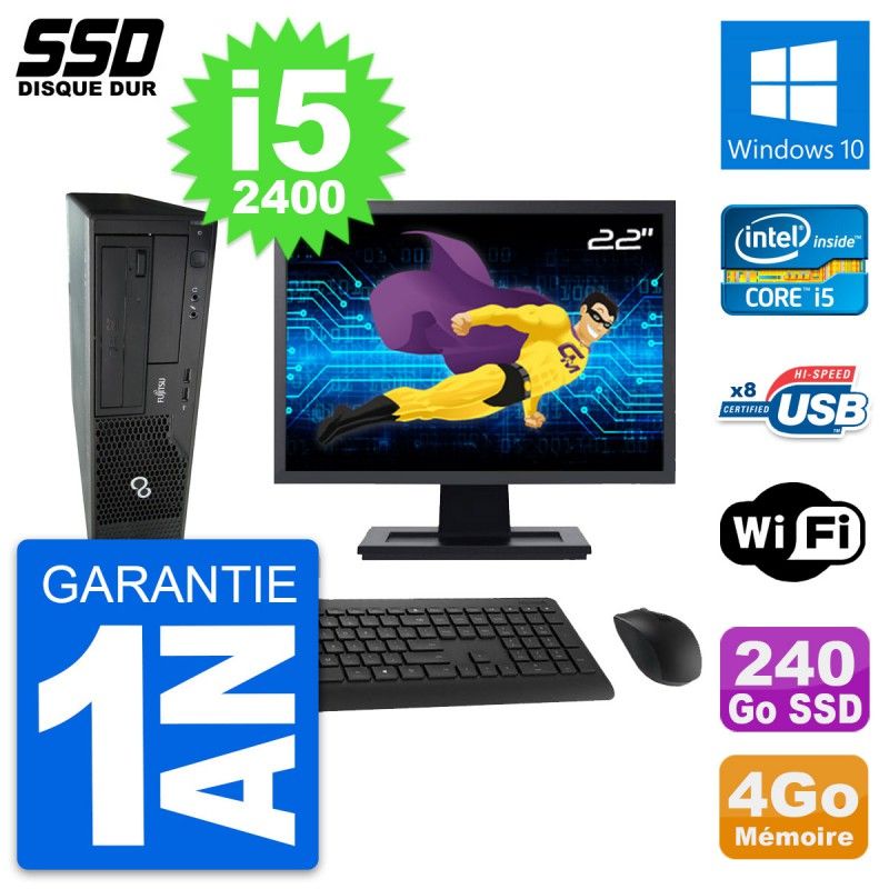 Fujitsu E500 E85+ DT 22-inch Screen i5-2400 4GB RAM 240GB SSD Windows 10 Wi-Fi Desktop Computer