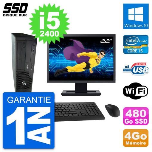 Fujitsu E500 E85+ DT 22-inch Screen i5-2400 4GB RAM 480GB SSD Windows 10 Wifi Desktop PC