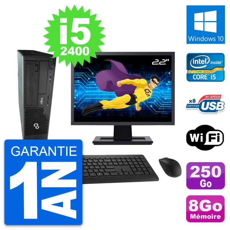 Fujitsu E500 DT 22-inch PC - i5, 8GB RAM, 250GB HDD, Windows 10, WiFi