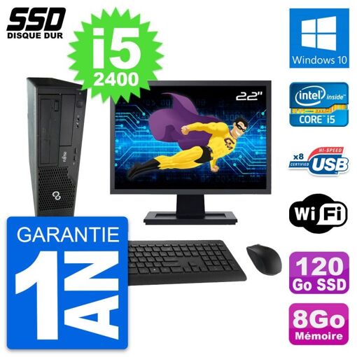 Fujitsu Esprimo E500 E85+ Desktop PC - 22" Screen, i5-2400, 8GB RAM, 120GB SSD, Windows 10, WiFi