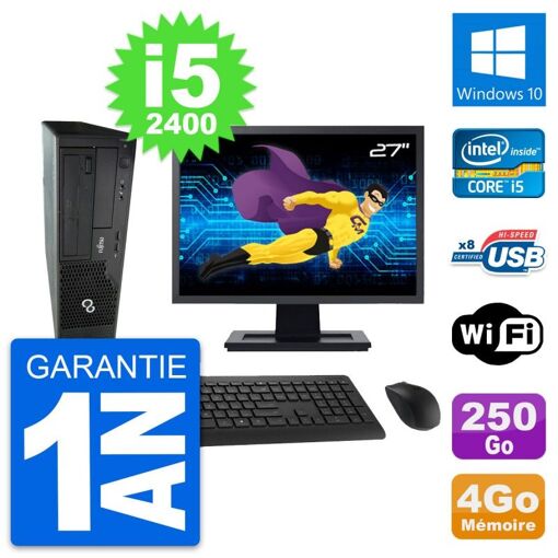 Fujitsu E500 DT 27-inch Screen, Intel i5-2400, 4GB RAM, 250GB Hard Drive, Windows 10, WiFi