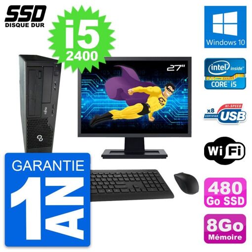 Fujitsu E500 E85+ DT 27-inch Monitor i5-2400 8GB RAM SSD 480GB Windows 10 Wi-Fi Desktop