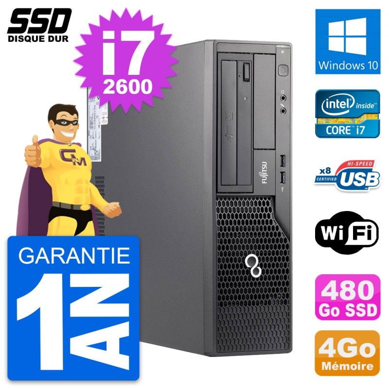 Fujitsu Esprimo E500 E85+ DT Desktop PC - Intel i7-2600, 4GB RAM, 480GB SSD, Windows 10, WiFi