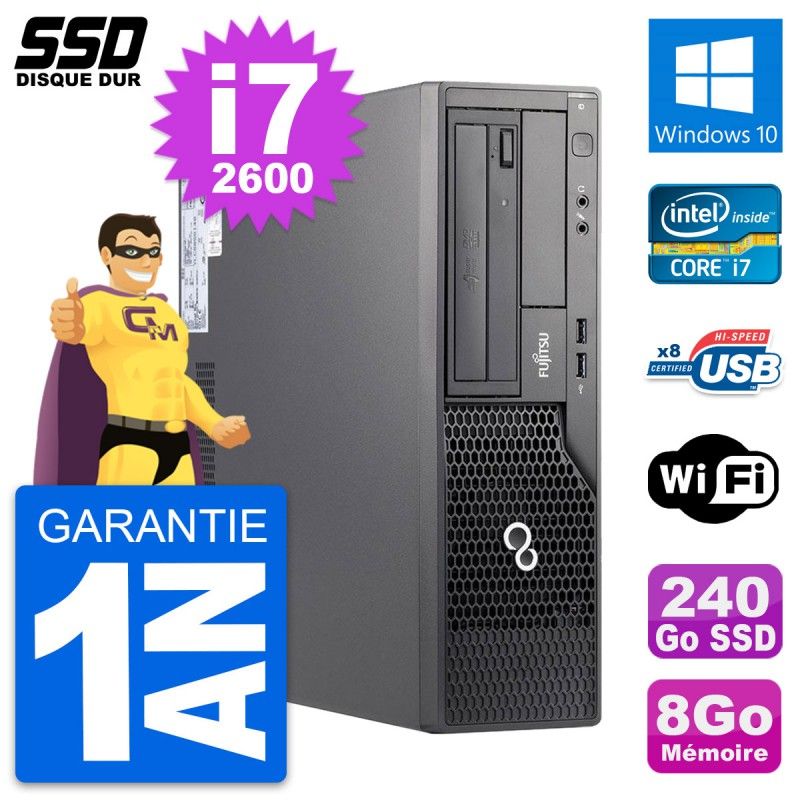 Fujitsu Esprimo E500 E85+ DT Desktop PC - Intel i7-2600, 8GB RAM, 240GB SSD, Windows 10, WiFi