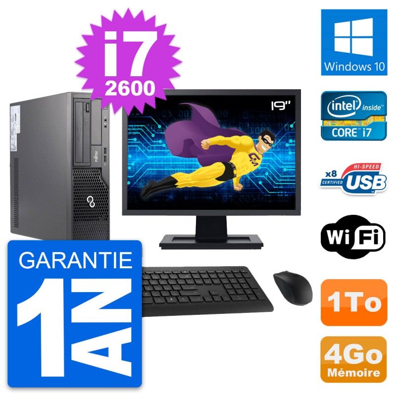 Fujitsu E500 DT 19-inch PC - Intel i7, 4GB RAM, 1TB HDD, Windows 10, WiFi