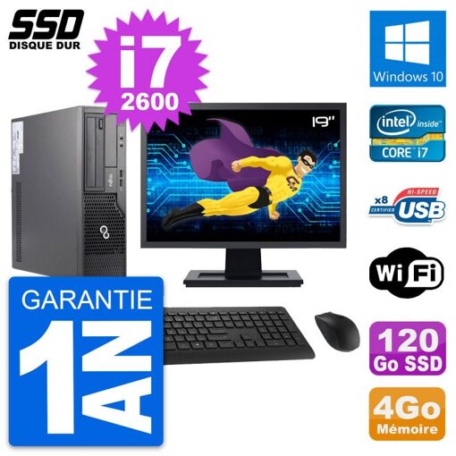 Fujitsu E500 E85+ DT 19-inch Screen i7-2600 4GB RAM 120GB SSD Windows 10 Wifi Desktop Computer