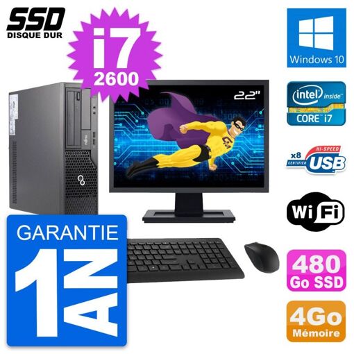 Fujitsu Esprimo E500 E85+ Desktop PC - 22" Screen, Intel i7-2600, 4GB RAM, 480GB SSD, Windows 10, WiFi