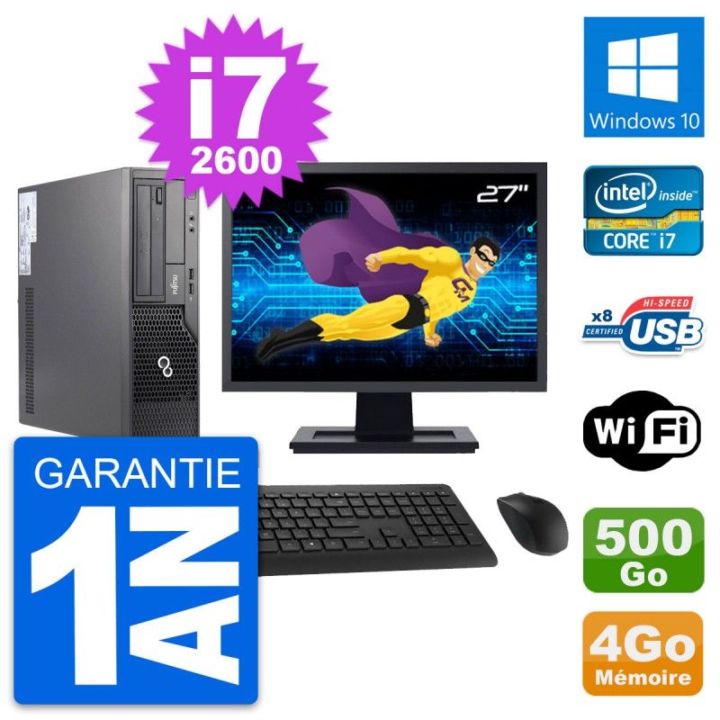 Fujitsu E500 DT 27-inch Display, Intel i7-2600, 4GB RAM, 500GB HDD, Windows 10, WiFi