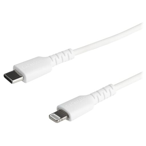 Câble USB-C vers Lightning Blanc Robuste 1 m - Câble de Charge/Synchronisation USB Type C vers Lightning en Fibre Aramide - Certifié Apple Mfi pour iPad/iPhone 12 (RUSBCLTMM1MW)