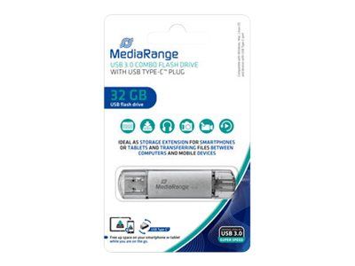 MediaRange 32GB USB 3.1/USB-C Flash Drive - Silver