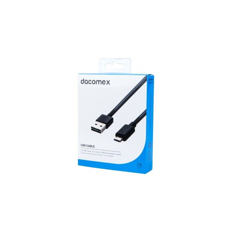 Câble DACOMEX USB 2.0 réversible - Micro USB B Noir - 1 mètre