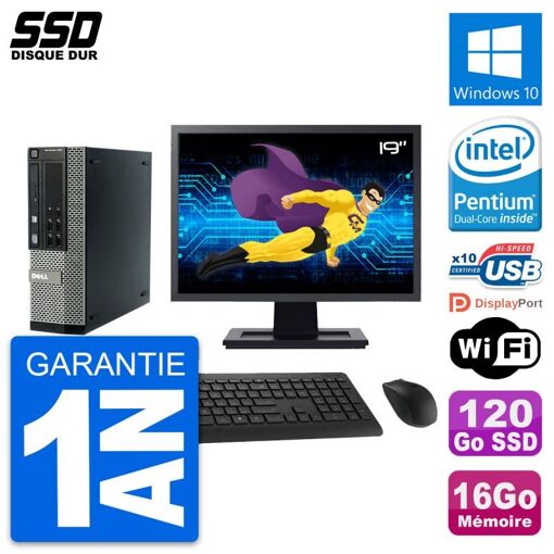 Dell Optiplex 990 SFF Computer - 19" Screen, Intel G840, 16GB RAM, 120GB SSD, Windows 10, Wifi
