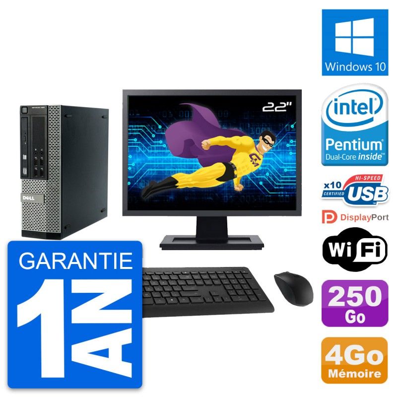 Dell Optiplex 990 SFF PC - 22" Screen, Intel G840, 4GB RAM, 250GB HDD, Windows 10, WiFi