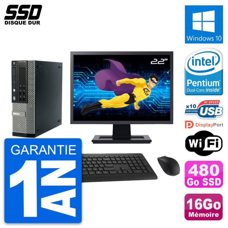 Dell OptiPlex 990 SFF Computer - 22" Screen, Intel G840, 16GB RAM, 480GB SSD, Windows 10, WiFi
