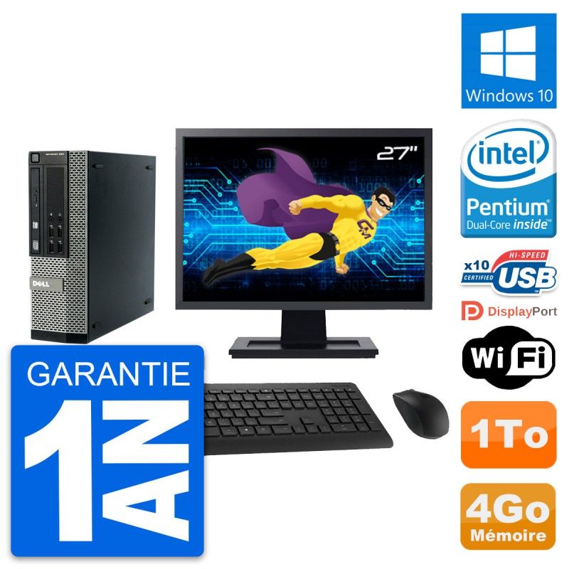 Dell Optiplex 990 SFF Computer - 27" Screen, Intel Pentium G840, 4GB RAM, 1TB HDD, Windows 10, WiFi