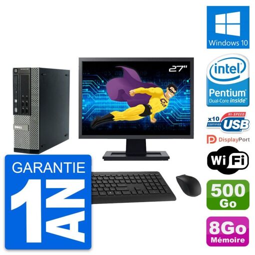 Dell Optiplex 990 SFF Computer - 27" Screen, Intel G840, 8GB RAM, 500GB HDD, Windows 10, WiFi