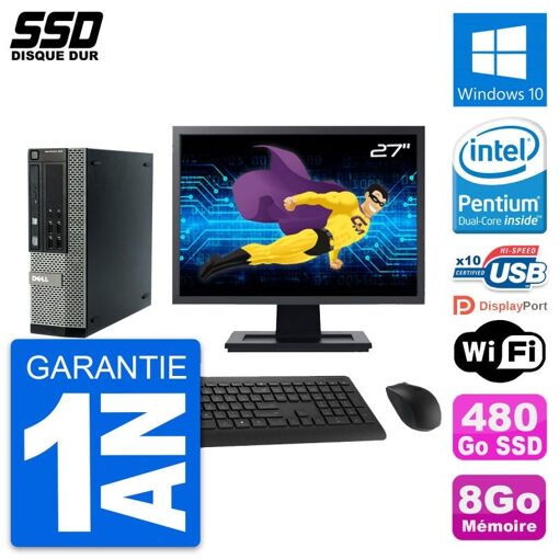 Dell OptiPlex 990 SFF Computer | 27" Screen | Intel G840 | 8GB RAM | 480GB SSD | Windows 10 | WiFi
