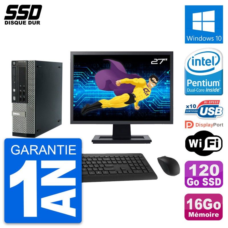 Dell OptiPlex 990 SFF Computer | 27" Screen | Intel G840 | 16GB RAM | 120GB SSD | Windows 10 | WiFi