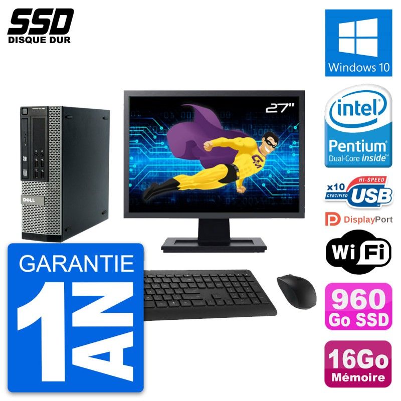Dell OptiPlex 990 SFF Computer - 27" Screen, Intel G840, 16GB RAM, 960GB SSD, Windows 10, WiFi