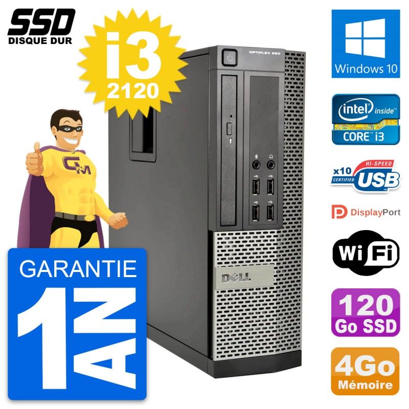 PC Dell OptiPlex 990 SFF - Procesador Intel Core i3-2120, 4GB RAM, SSD de 120GB, Windows 10, WiFi