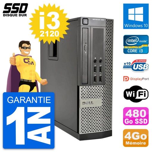 Dell OptiPlex 990 SFF Desktop PC - Intel Core i3-2120, 4GB RAM, 480GB SSD, Windows 10, Wifi
