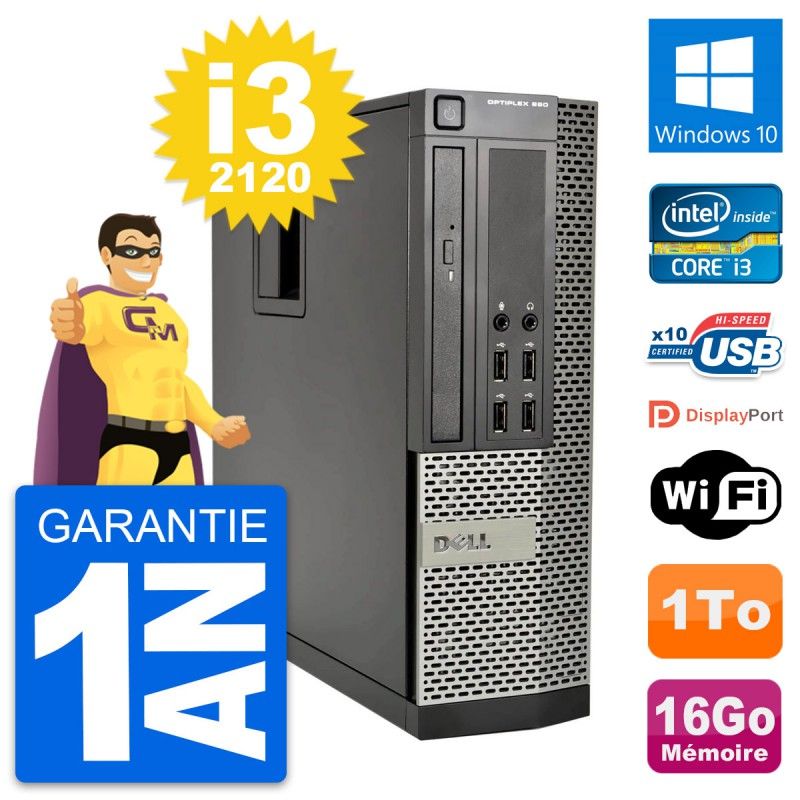 Dell OptiPlex 990 SFF Desktop PC - Intel i3-2120, 16GB RAM, 1TB HDD, Windows 10, WiFi