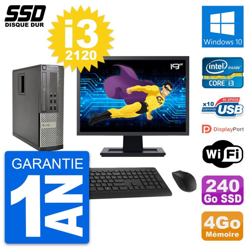 Dell OptiPlex 990 SFF Computer - 19" Screen, i3-2120, 4GB RAM, 240GB SSD, Windows 10, Wifi