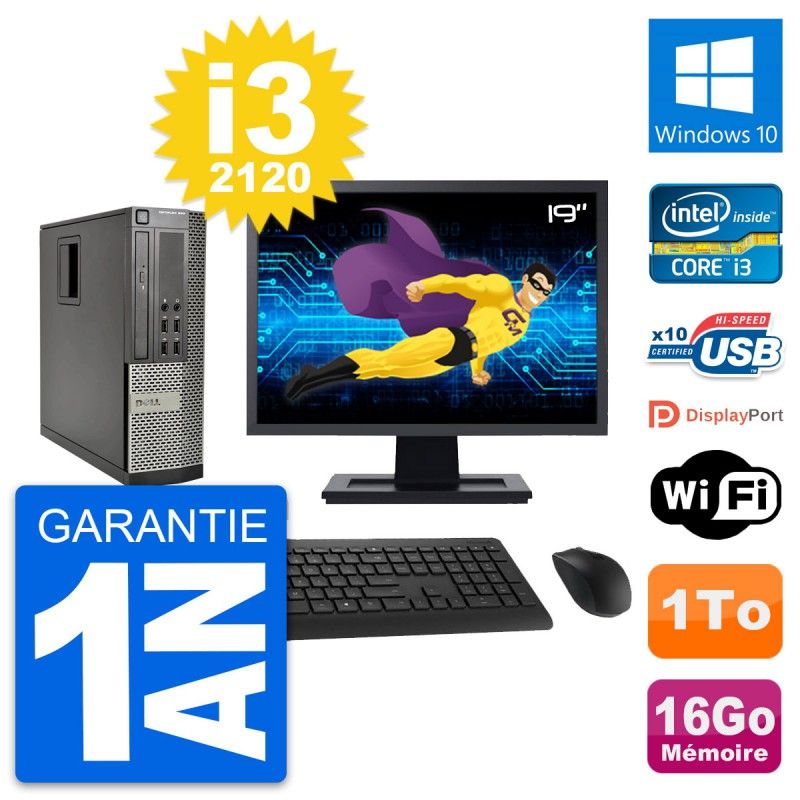 Dell Optiplex 990 SFF Computer - 19" Screen, Intel i3-2120, 16GB RAM, 1TB HDD, Windows 10, WiFi