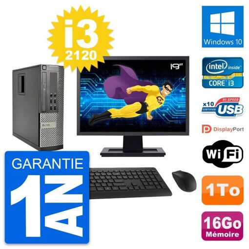 Dell Optiplex 990 SFF Computer - 19" Screen, Intel i3-2120, 16GB RAM, 1TB HDD, Windows 10, WiFi